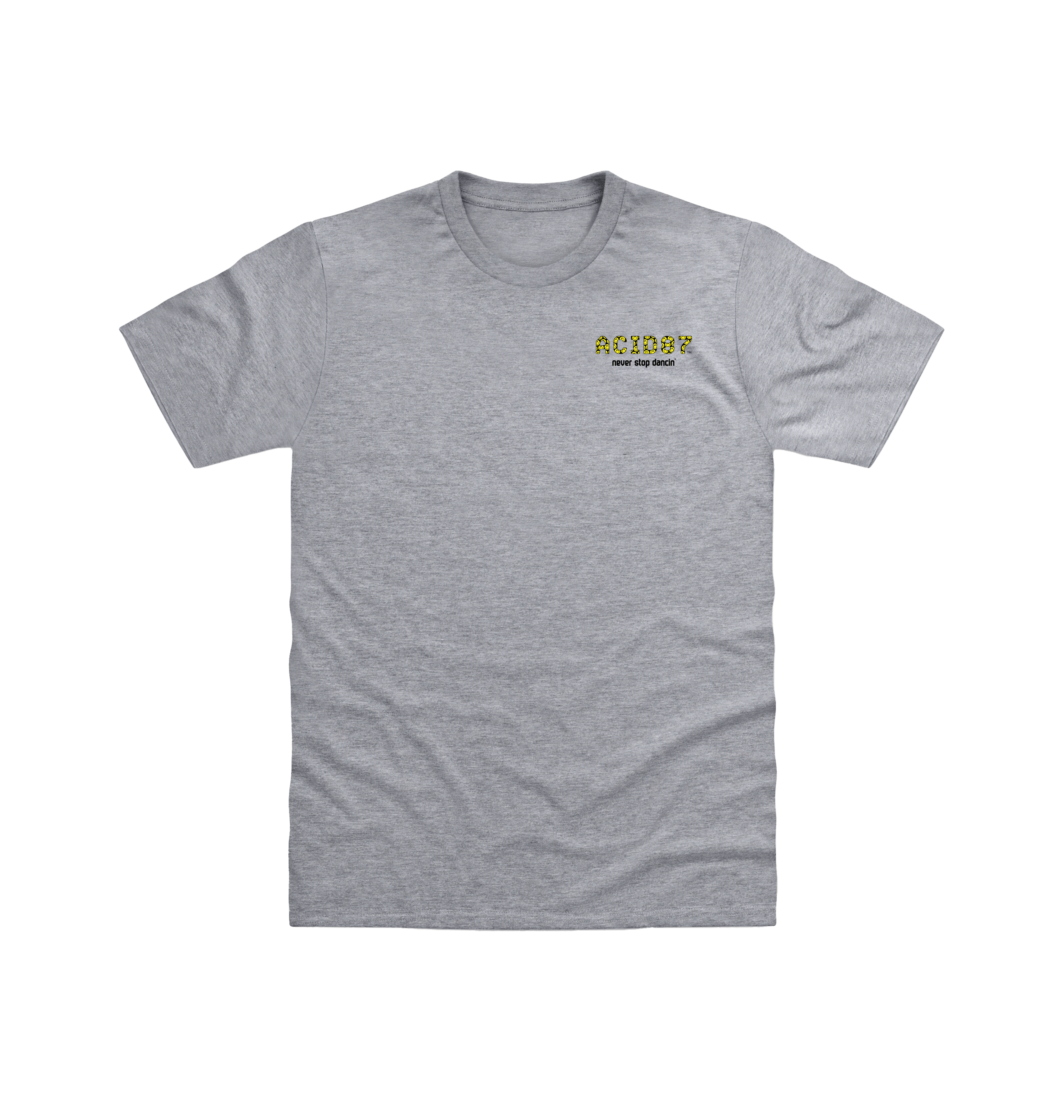Acid87 Never Stop Dancin Smile Logo Left Chest Print Unisex T Shirt-Essential Republik-Essential Republik