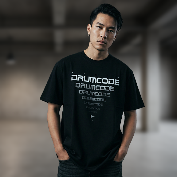 Drumcode fading print oversized unisex t shirt in black-Drumcode-Essential Republik