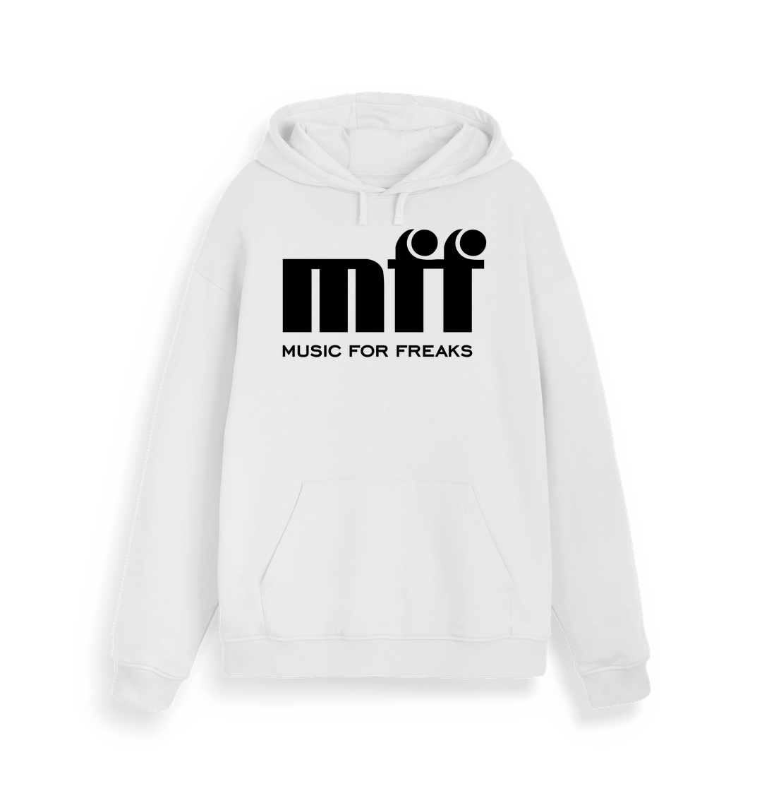 Music For Freaks Logo Print Unisex White Hoodie-Essential Republik-Essential Republik