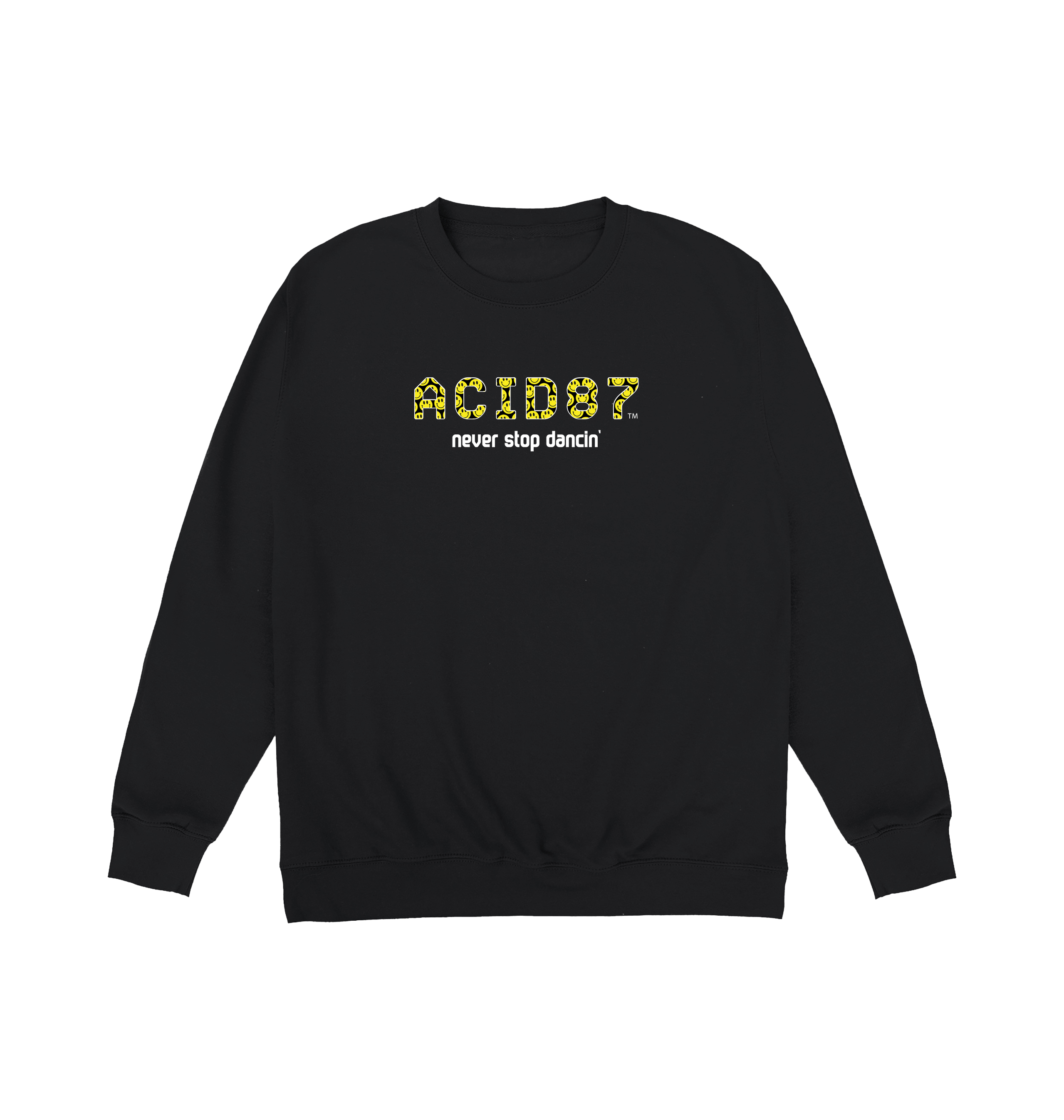 Acid87 Never Stop Dancin Smile Logo Print Unisex Sweatshirt-Essential Republik-Essential Republik