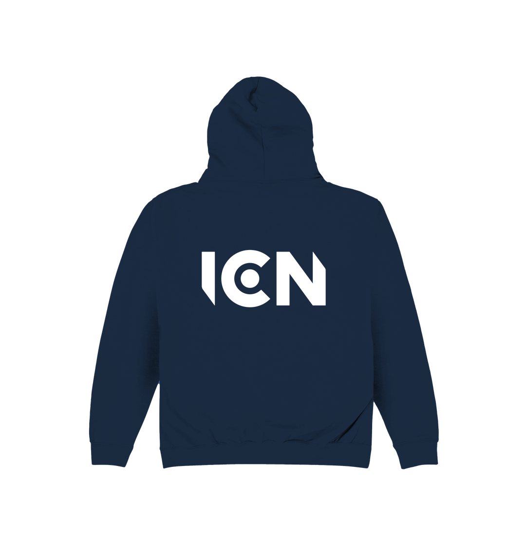 Ibiza Club News White ICN Logo Front and Back Print Unisex Hoodie-Essential Republik-Essential Republik