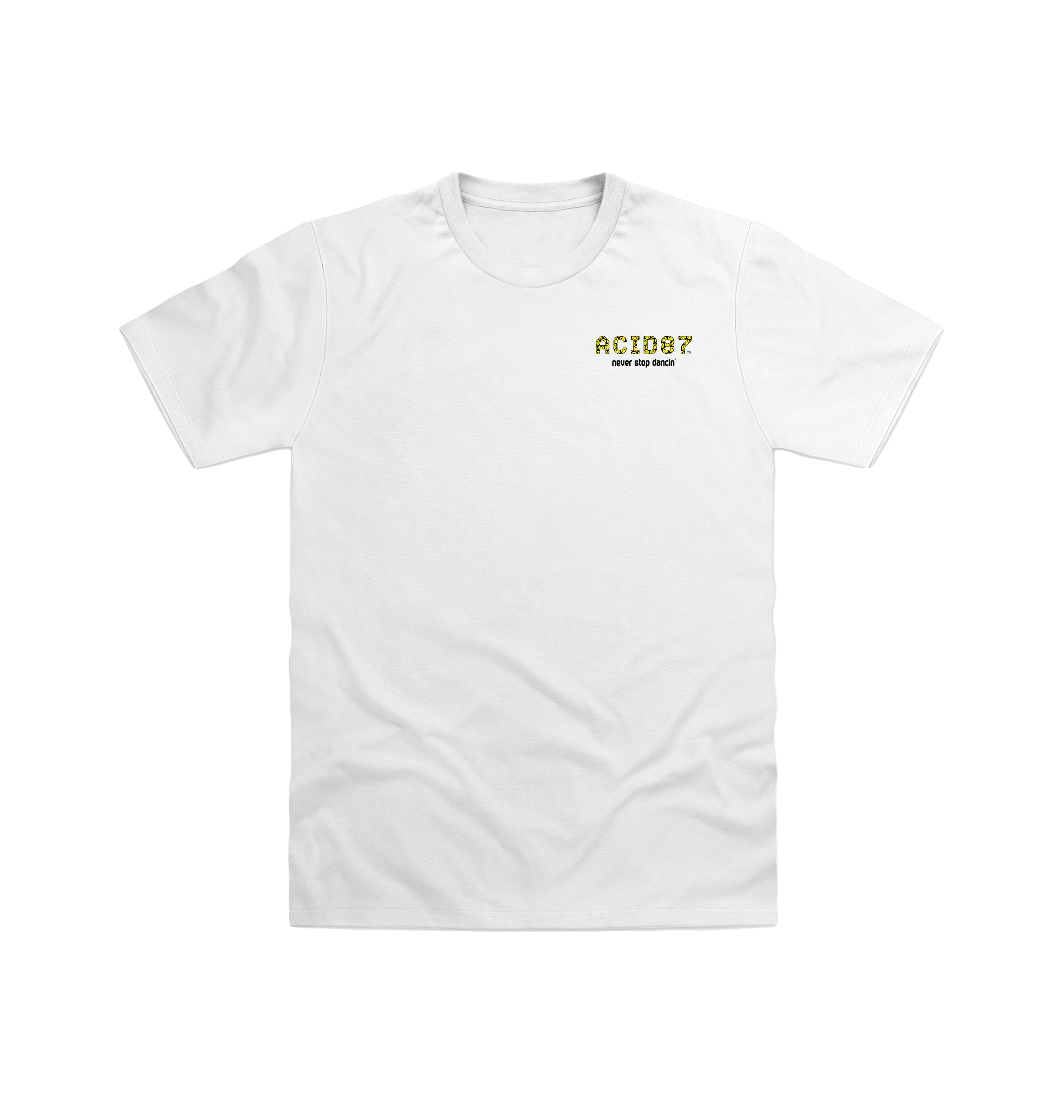 Acid87 Never Stop Dancin Smile Logo Left Chest Print Unisex T Shirt-Essential Republik-Essential Republik