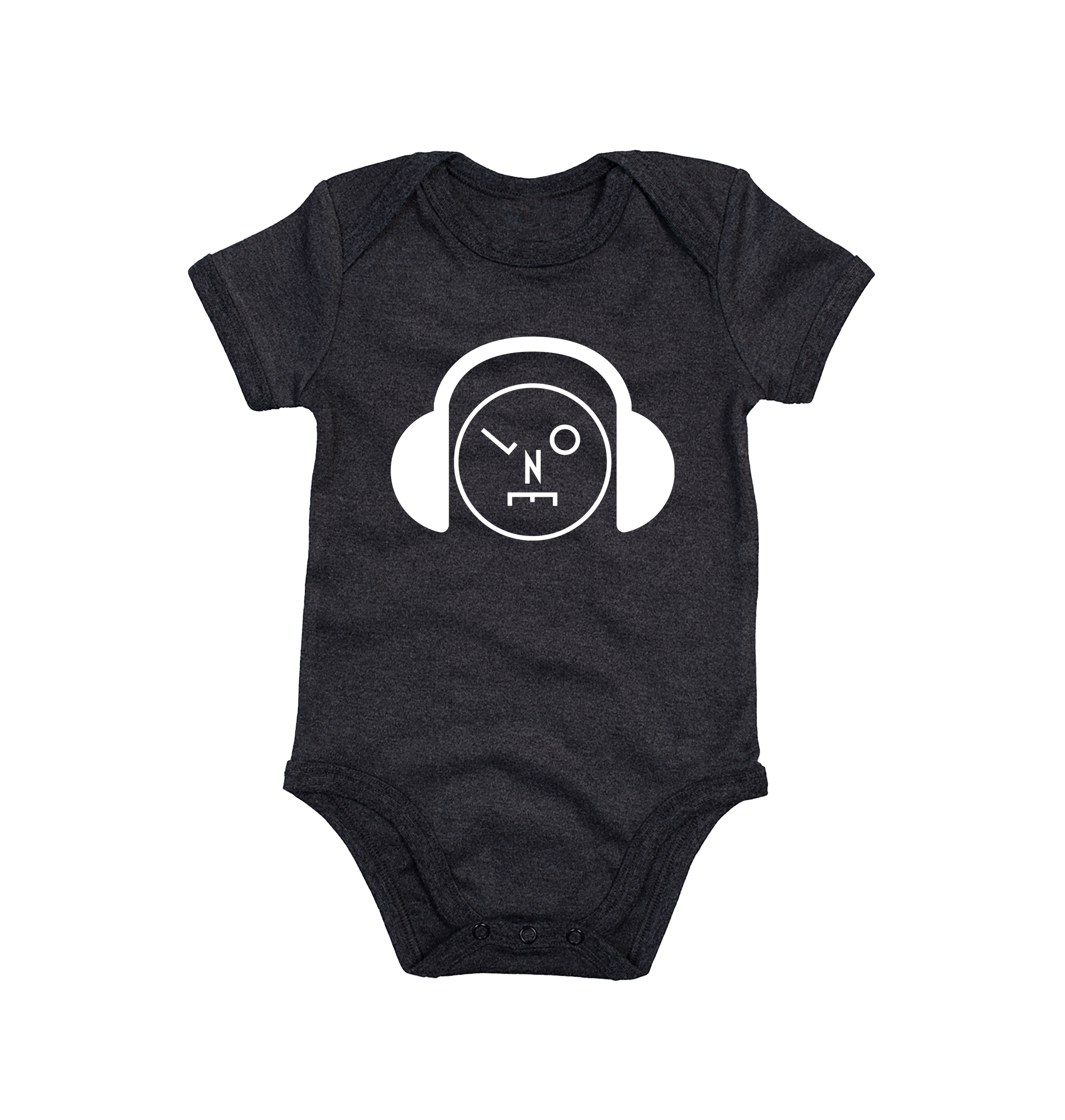 LNOE Headphones Logo Print Short Sleeve Black Babygrow-Essential Republik-Essential Republik