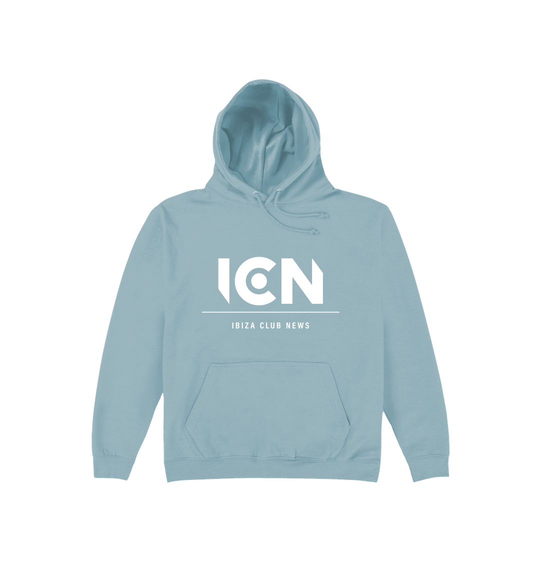 Ibiza Club News White ICN Logo Print Unisex Hoodie-Essential Republik-Essential Republik