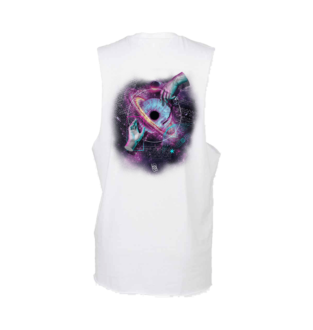 Renaissance hand and eye raw edge vest in white-Renaissance-Essential Republik