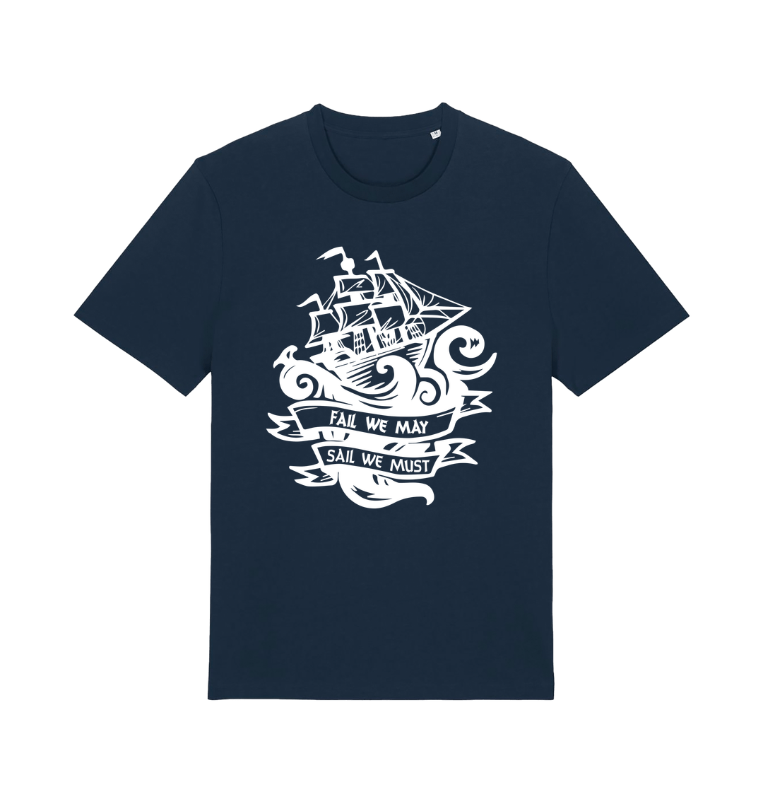 Blood & Sweat Chem Gen - Fail We May Sail We Must White Print Unisex Organic T Shirt-Essential Republik-Essential Republik