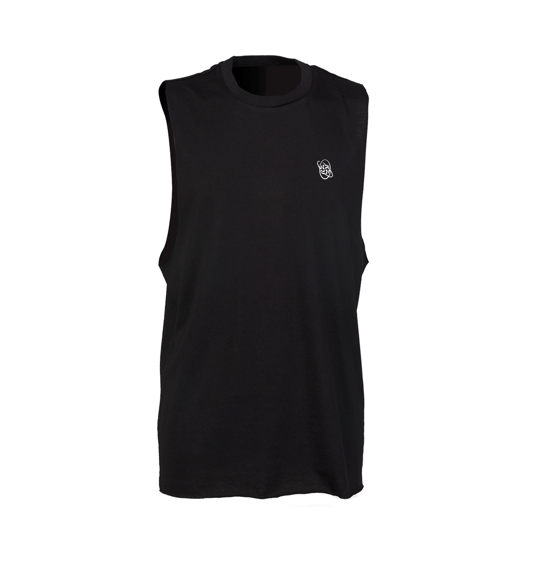 Renaissance logo print raw edge vest in black-Essential Republik-Essential Republik