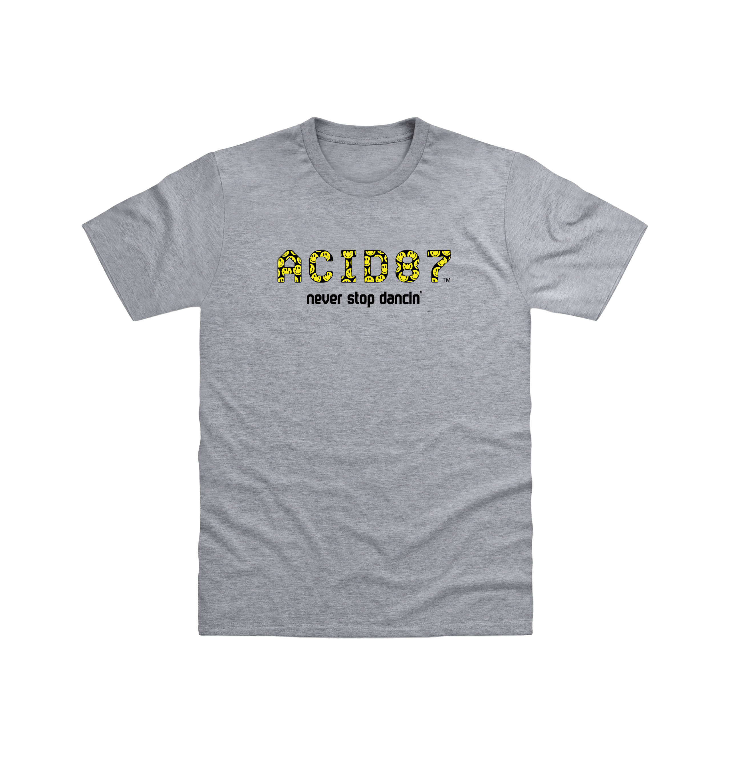 Acid87 Never Stop Dancin Smile Logo Front Print Unisex T Shirt-Essential Republik-Essential Republik
