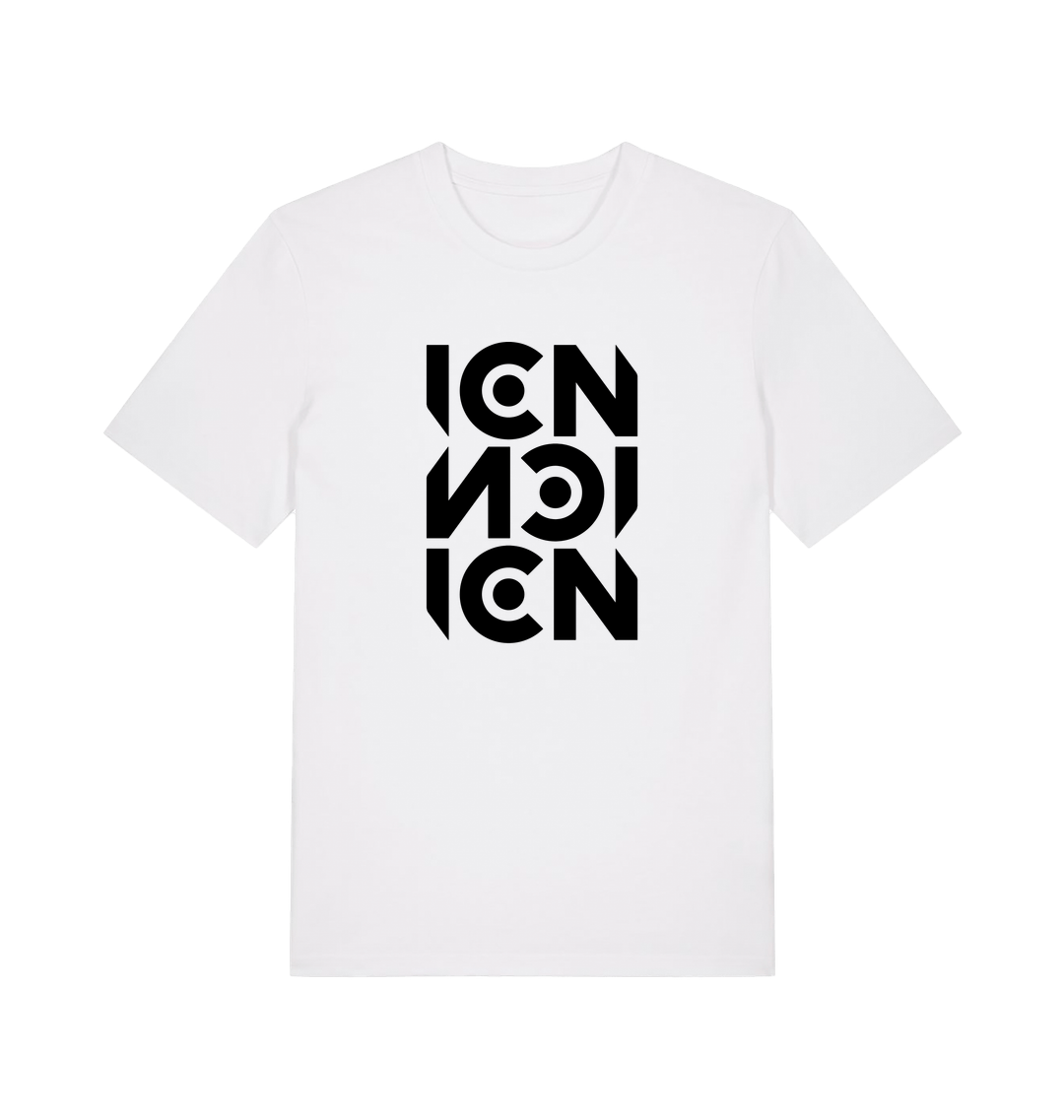 Ibiza Club News Stacked ICN Logo Unisex Organic White T Shirt-Essential Republik-Essential Republik