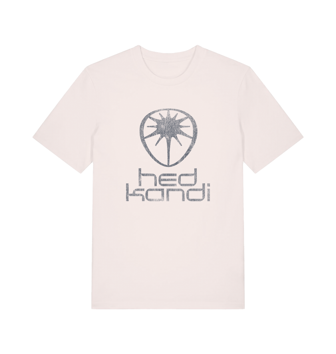 Hedkandi Distressed Retro Logo Unisex Organic Vintage White T Shirt-Essential Republik-Essential Republik
