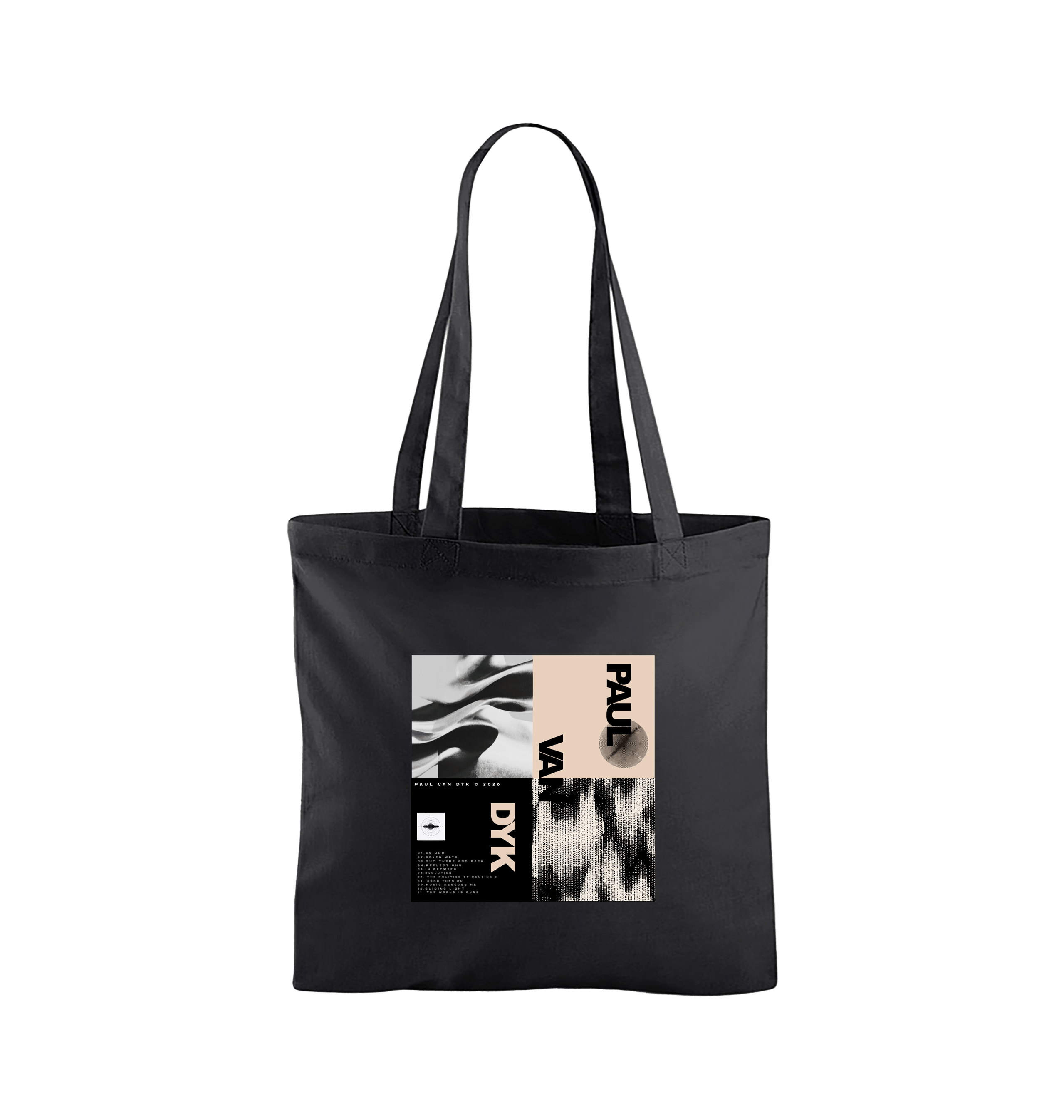 Paul Van Dyk photo block tote bag in black-Paul Van Dyk-Essential Republik