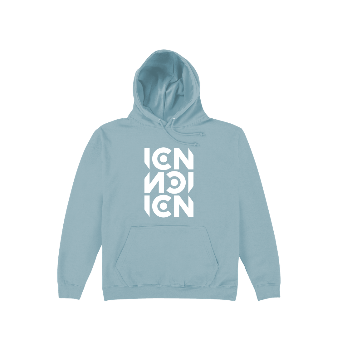 Ibiza Club News Stacked White ICN Logo Print Unisex Hoodie-Essential Republik-Essential Republik
