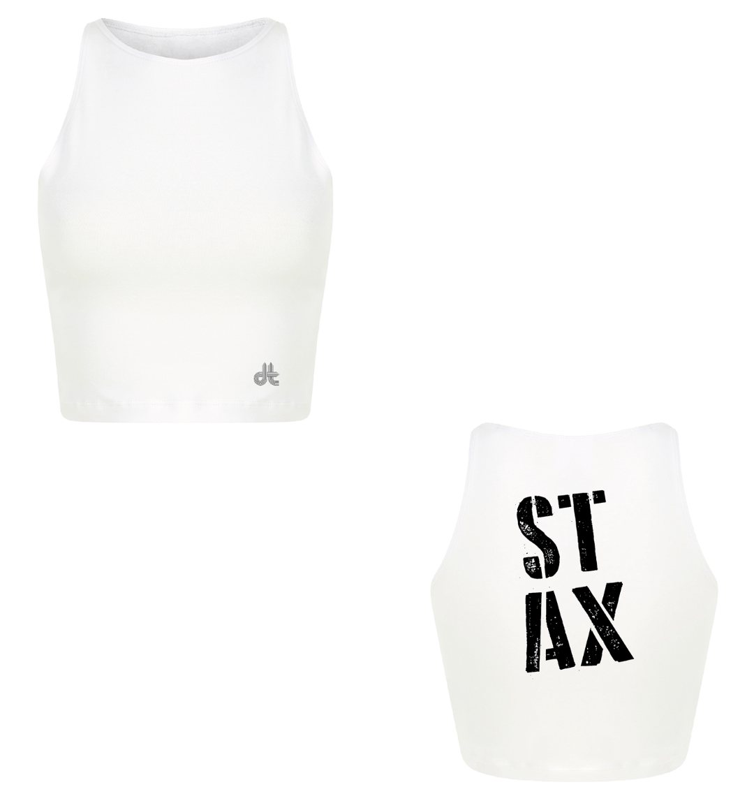 Danny Tenaglia STAX Logo Print Women's White Cropped Top-Essential Republik-Essential Republik