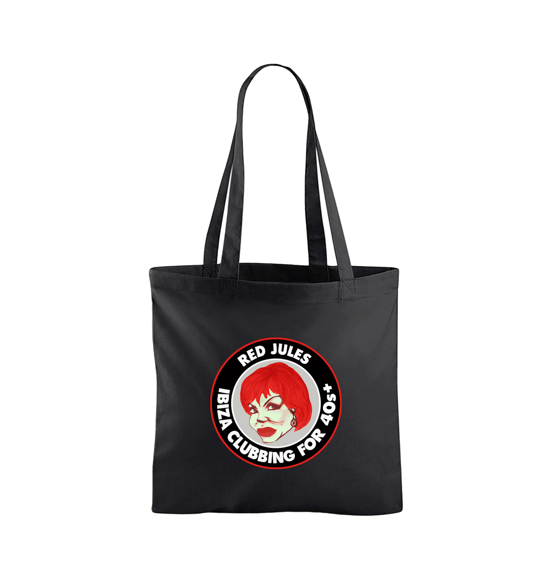 Red Jules Ibiza Clubbing For Over 40s Badge Tote Bag-Essential Republik-Essential Republik