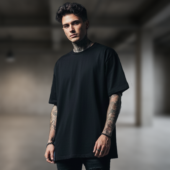 Drumcode outline print oversized unisex t shirt in black-Drumcode-Essential Republik