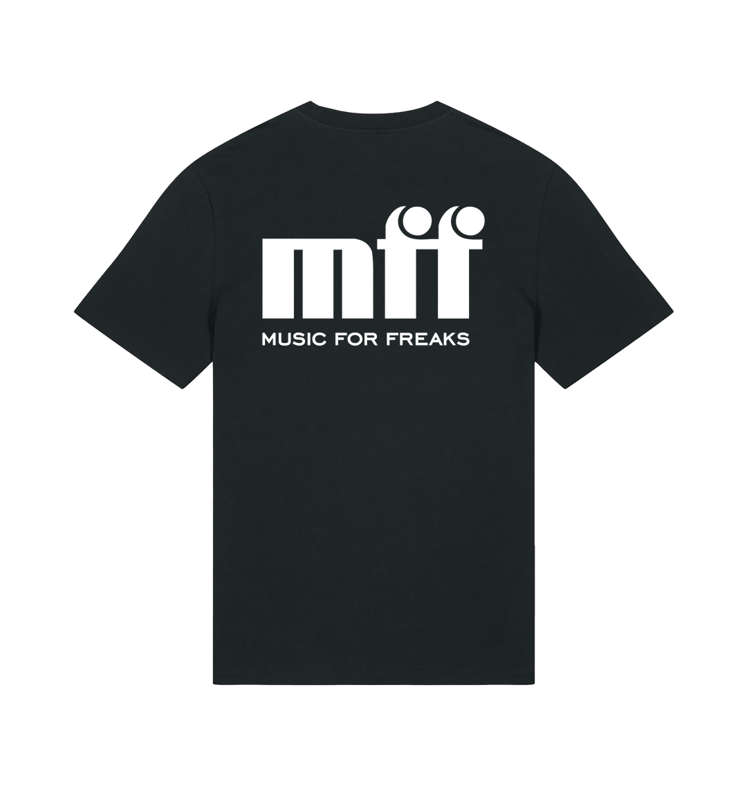 Music For Freaks Left Chest And Back Logo Print Unisex Organic Black T Shirt-Essential Republik-Essential Republik