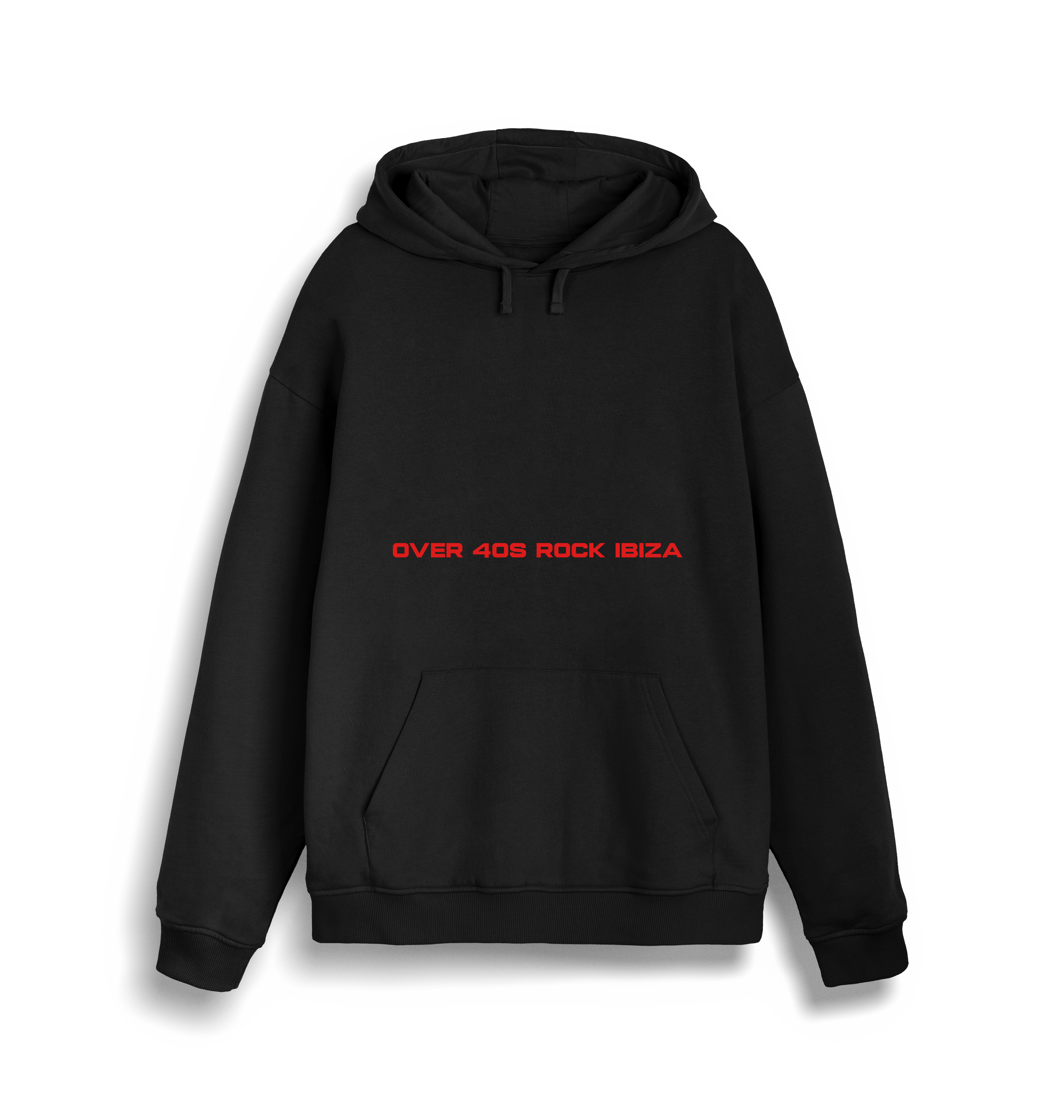 Red Jules Over 40s Rock Ibiza Unisex Black Hoodie-Essential Republik-Essential Republik