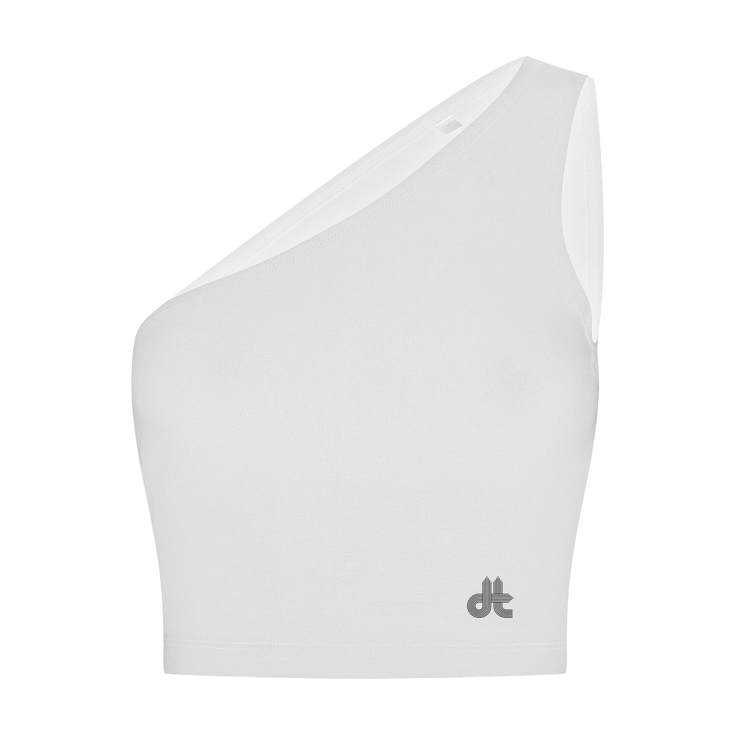 Danny Tenaglia STAX Logo Print Women's White One Shoulder Top-Essential Republik-Essential Republik