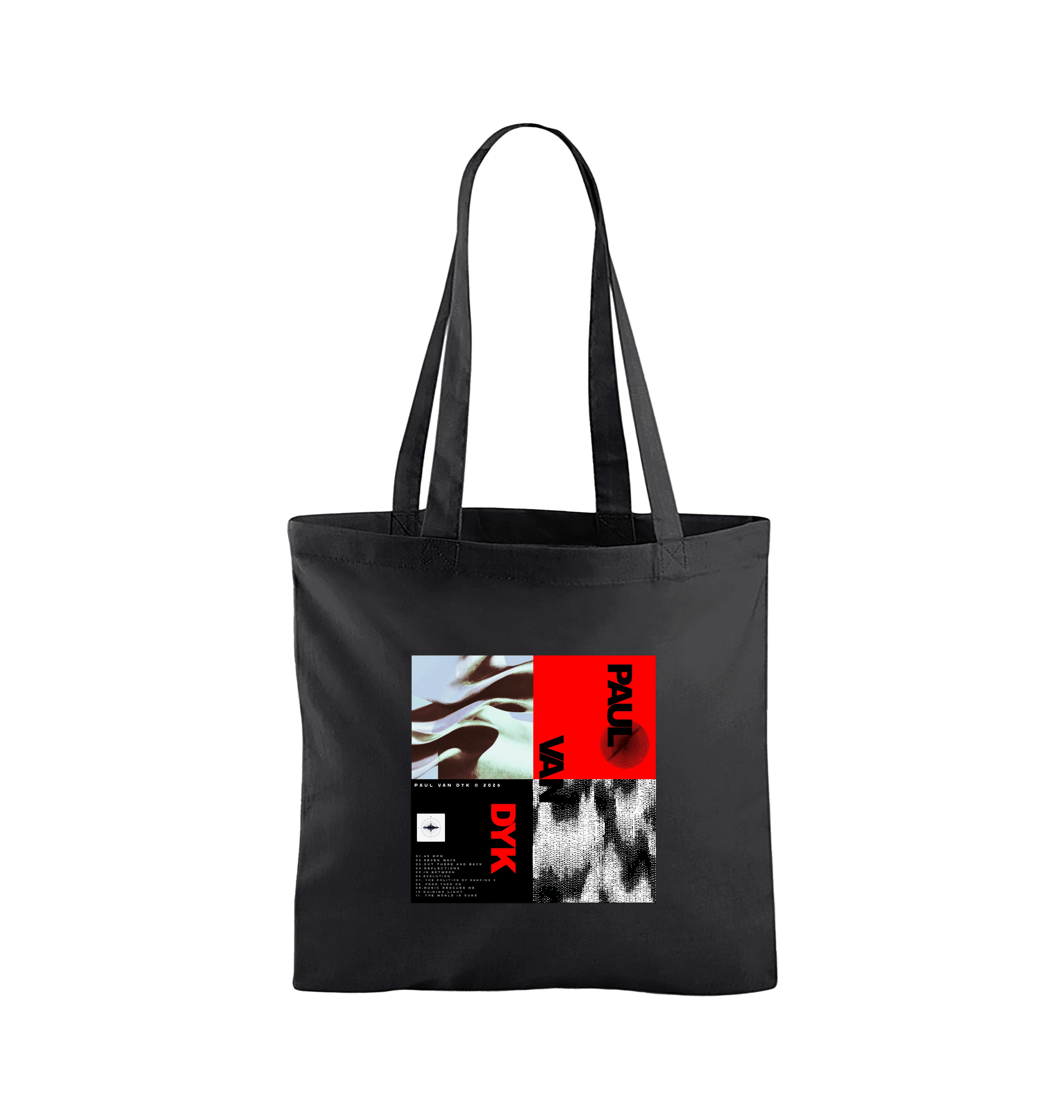 Paul Van Dyk photo red block tote bag in black-Paul Van Dyk-Essential Republik