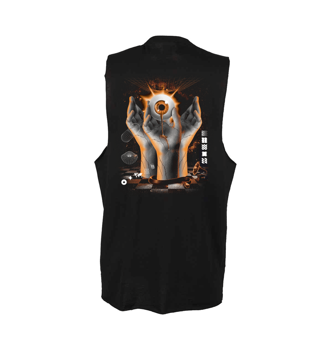 Renaissance eyeball glow raw edge vest in black-Renaissance-Essential Republik