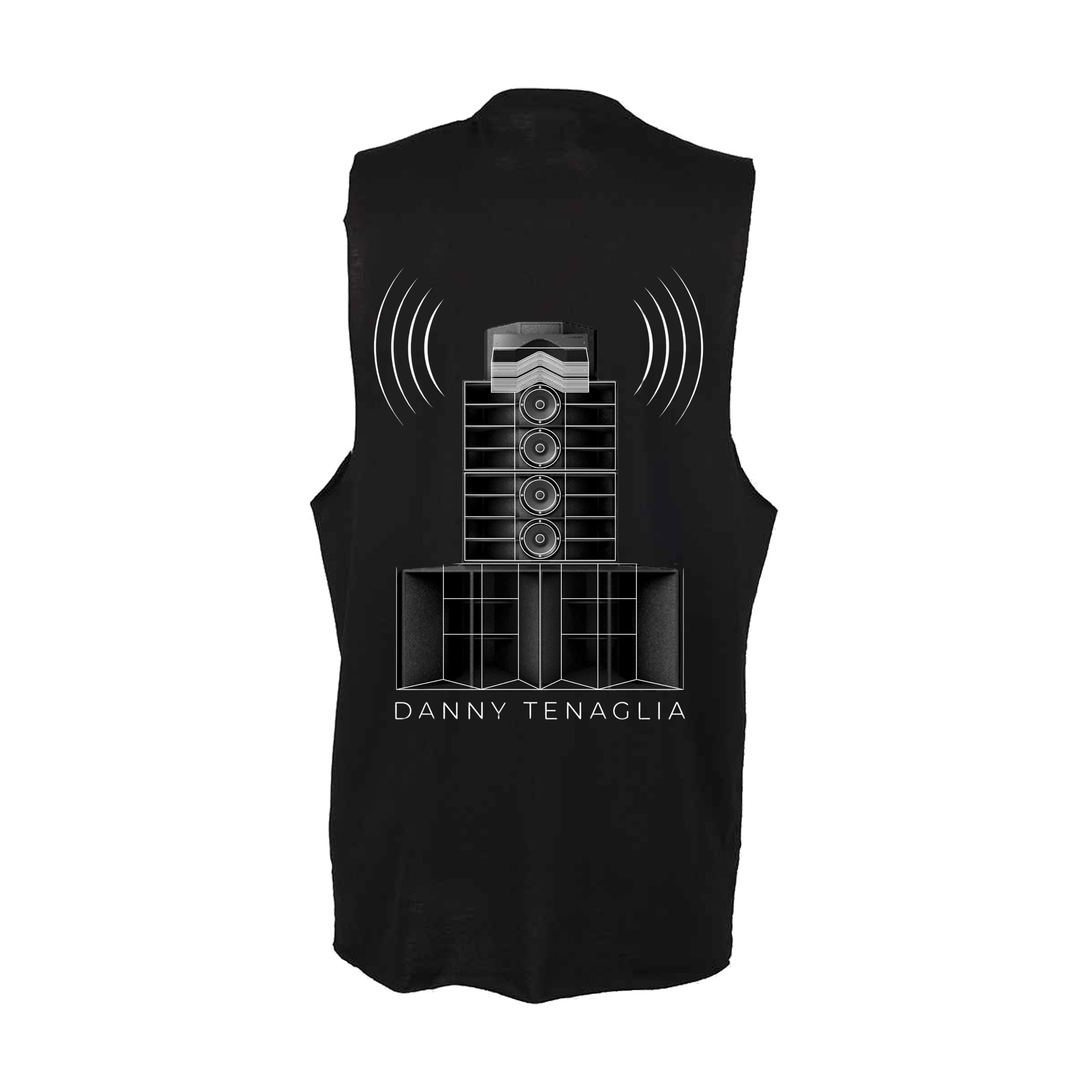 Danny Tenaglia STAX Speakers Print High Neck Slash Armhole Black Vest-Essential Republik-Essential Republik