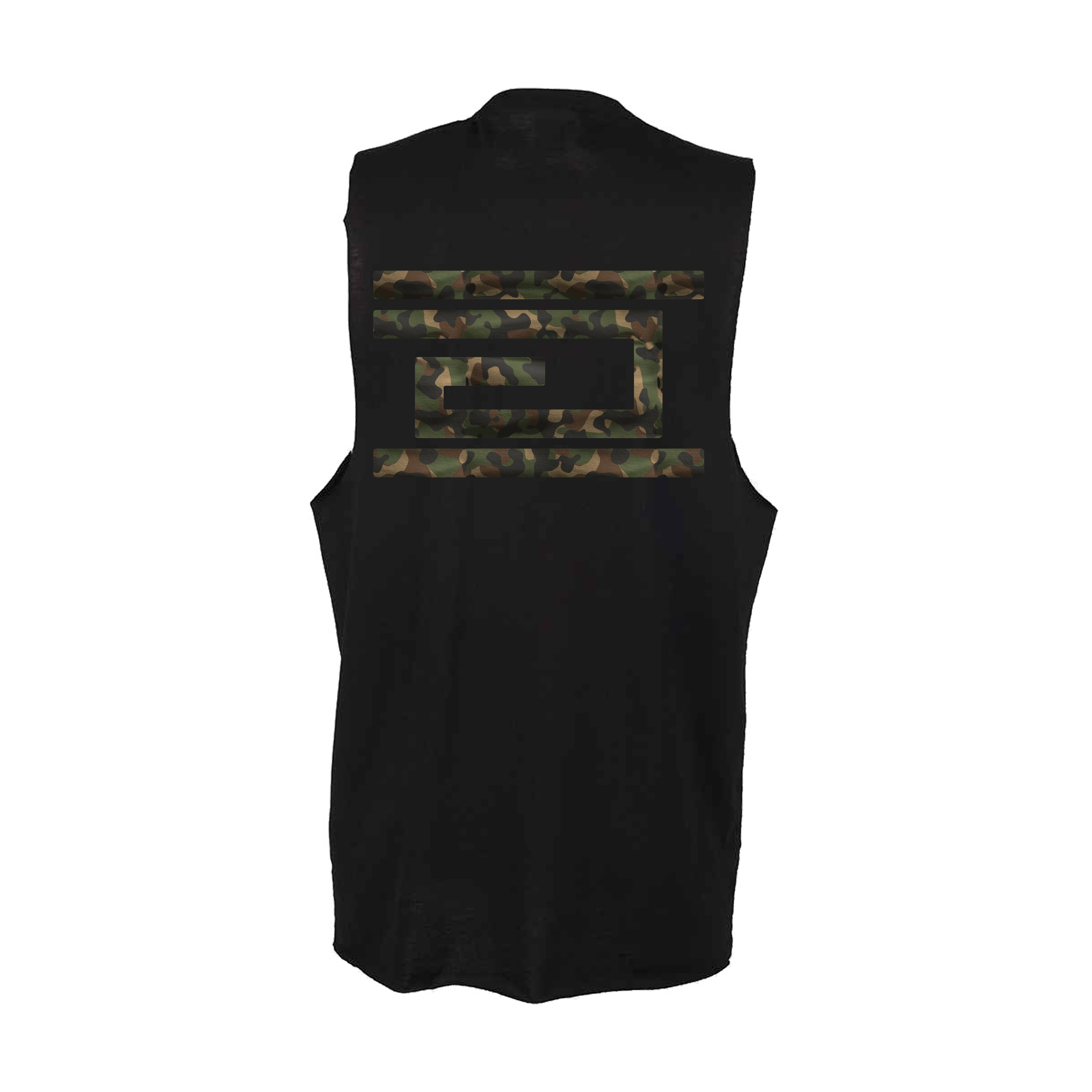Drumcode camo print raw edge vest in black-Essential Republik-Essential Republik