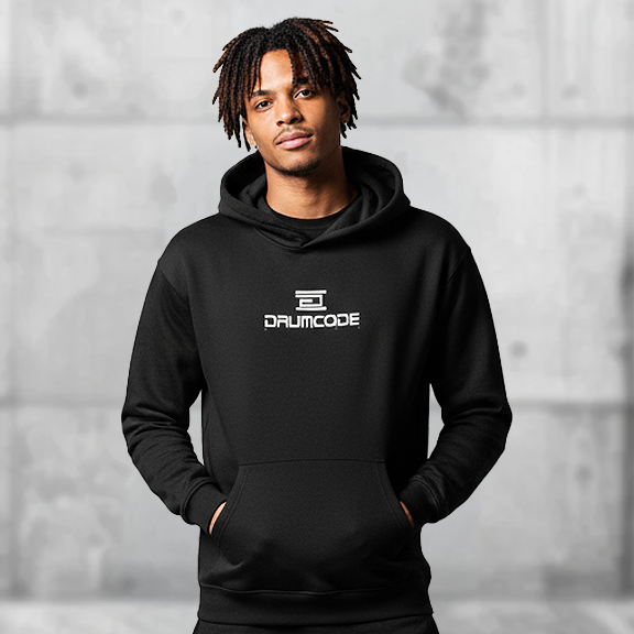 Drumcode basic pullover unisex hoodie in black-Essential Republik-Essential Republik