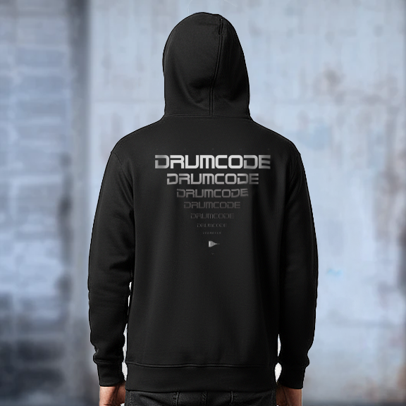 Drumcode fading print pullover unisex hoodie in black-Essential Republik-Essential Republik