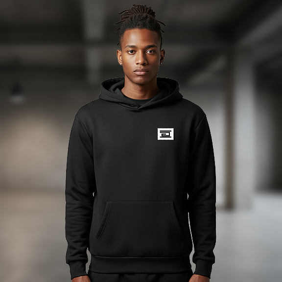 Drumcode wave print pullover unisex hoodie in black-Essential Republik-Essential Republik