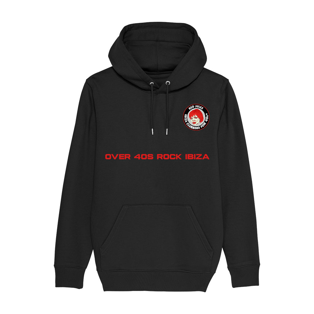 Red Jules Over 40s Rock Ibiza Red Text Unisex Cruiser Iconic Hoodie-Red Jules-Essential Republik