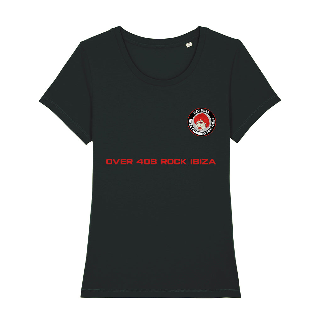 Red Jules Over 40s Rock Ibiza Red Text Women's Iconic Fitted T-Shirt-Red Jules-Essential Republik