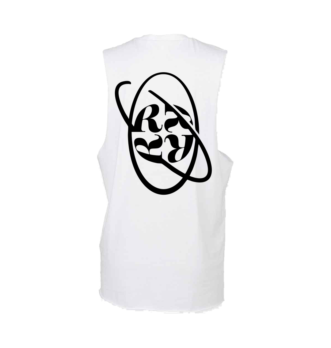 Renaissance logo print raw edge vest in white-Essential Republik-Essential Republik