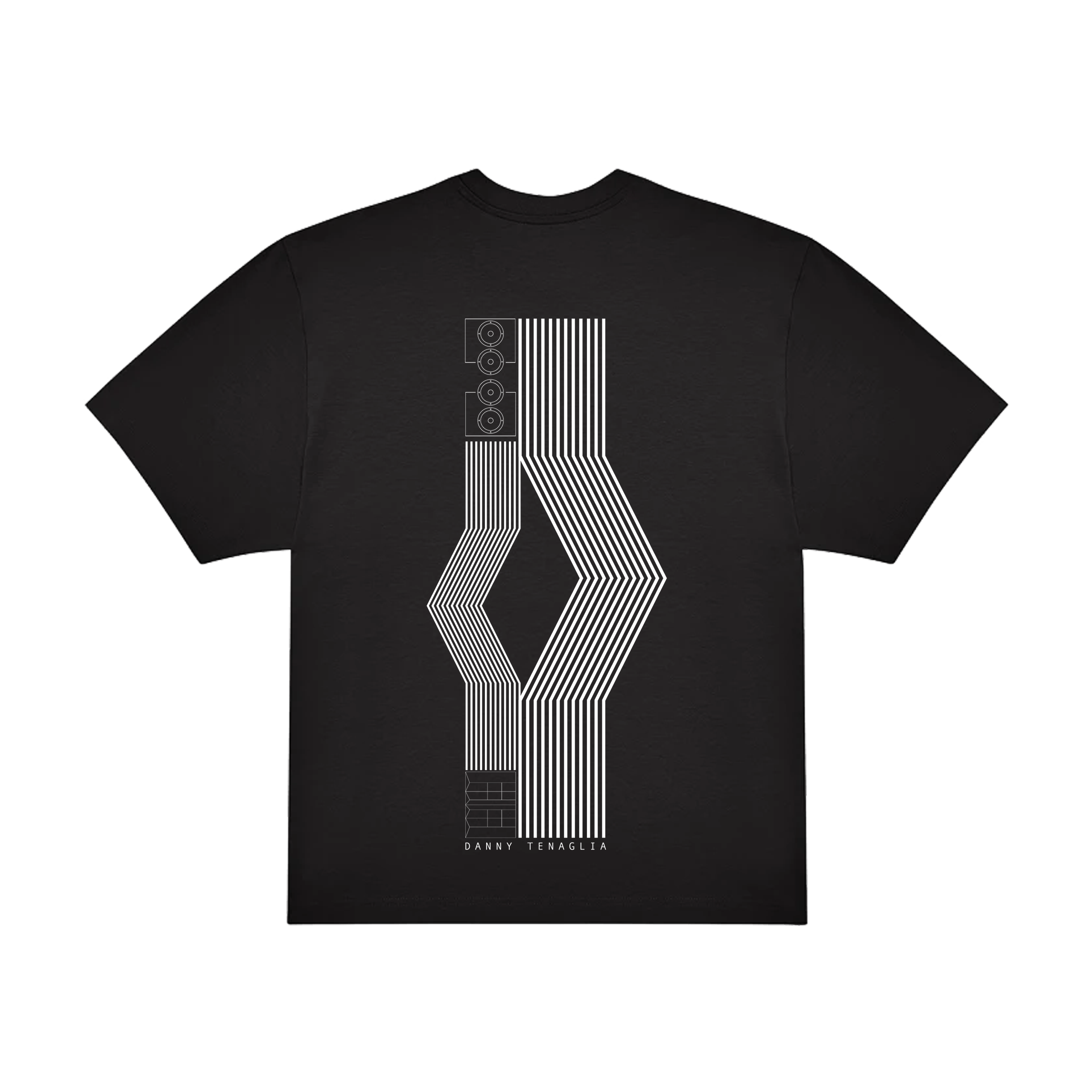 Danny Tenaglia STAX Stacked Logo Front Pocket and Back Print Unisex Oversized Black T Shirt-Essential Republik-Essential Republik