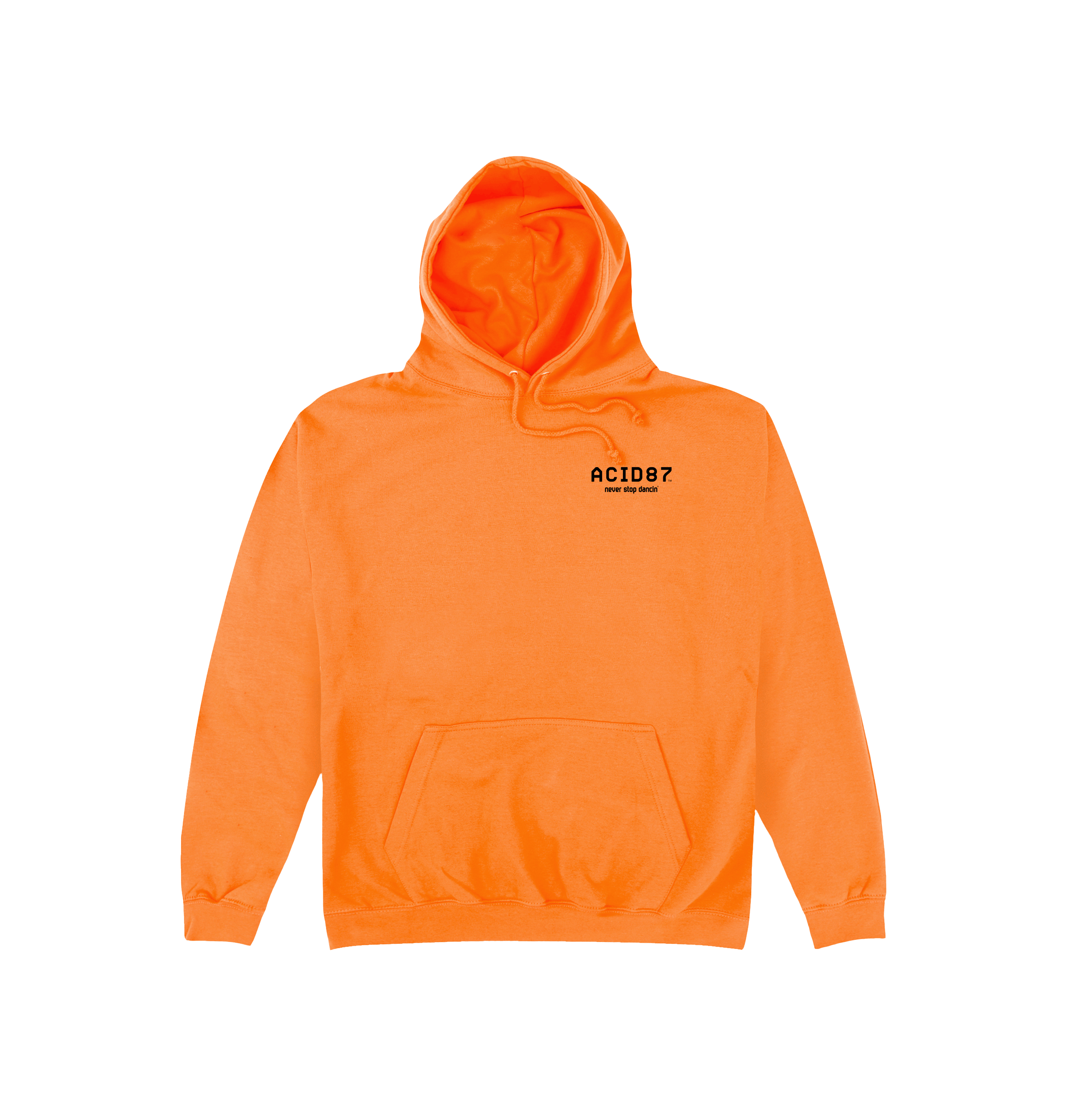 Acid87 Never Stop Dancin Logo Left Chest Print Unisex Orange Hoodie-Essential Republik-Essential Republik