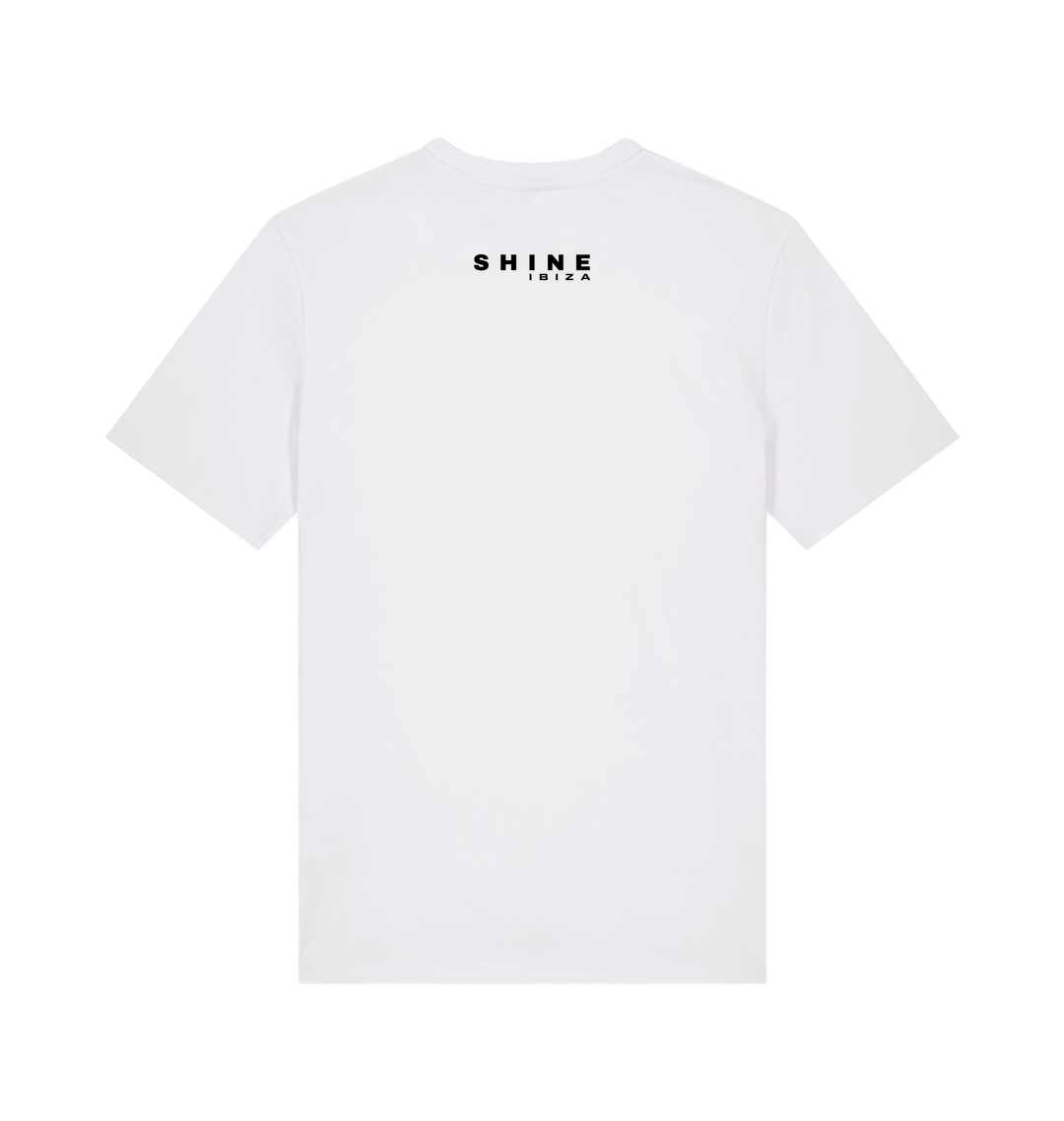 Shine Ibiza Circle Logo Front And Back Print Unisex Organic White T Shirt-Essential Republik-Essential Republik