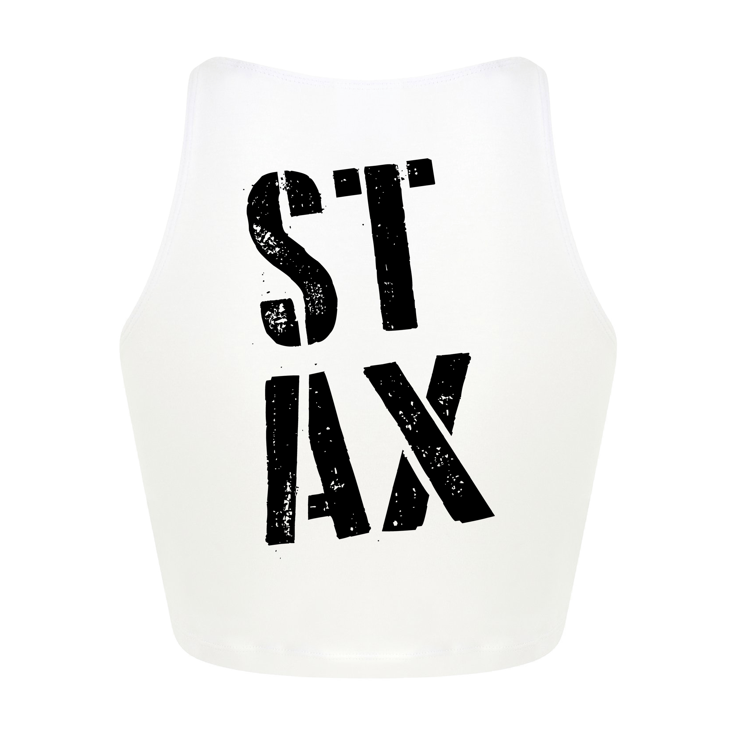 Danny Tenaglia STAX Logo Print Women's White Cropped Top-Essential Republik-Essential Republik