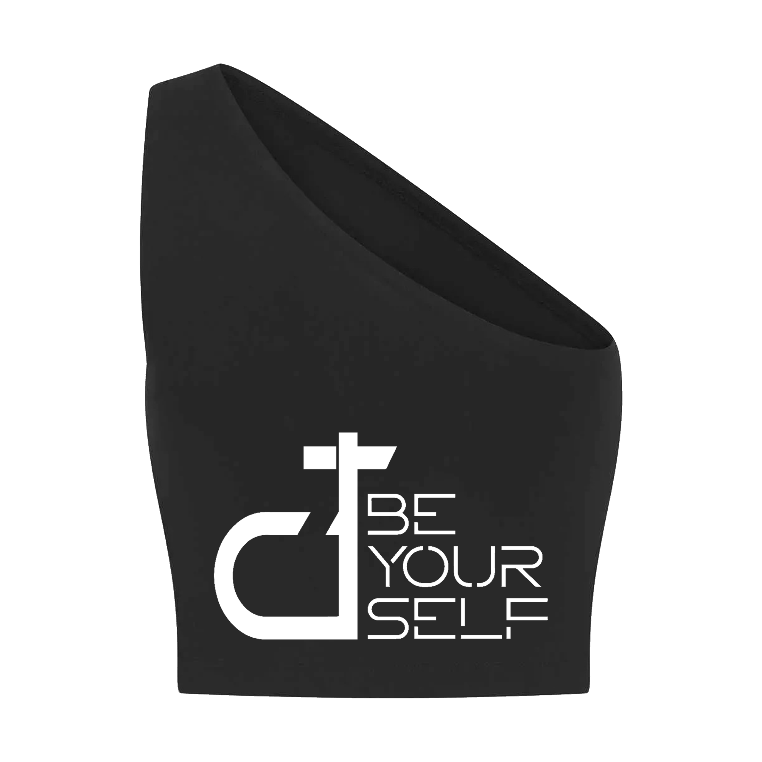 Danny Tenaglia Be Yourself Logo Print Women's Black One Shoulder Top-Essential Republik-Essential Republik