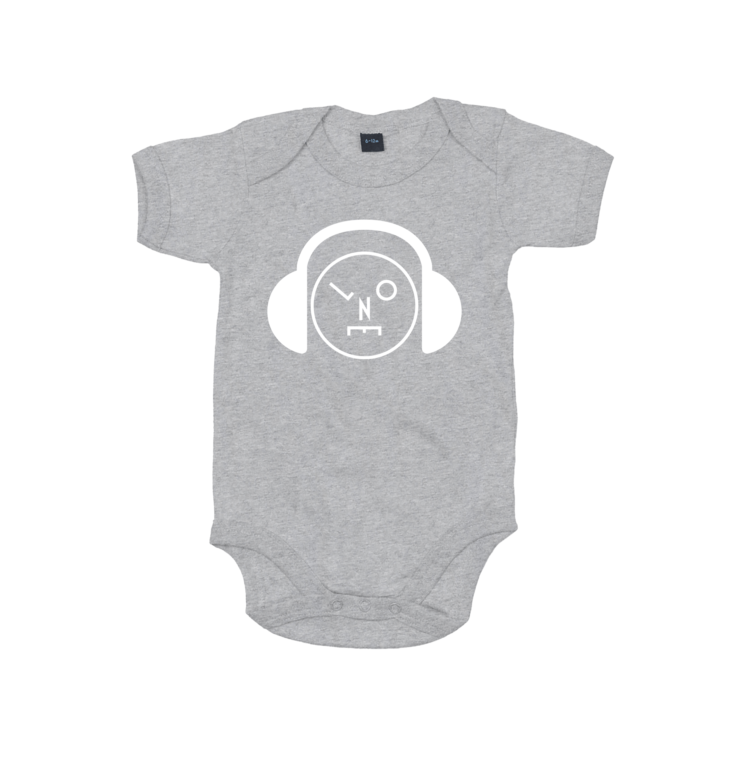 LNOE Headphones Logo Print Short Sleeve Grey Babygrow-Essential Republik-Essential Republik