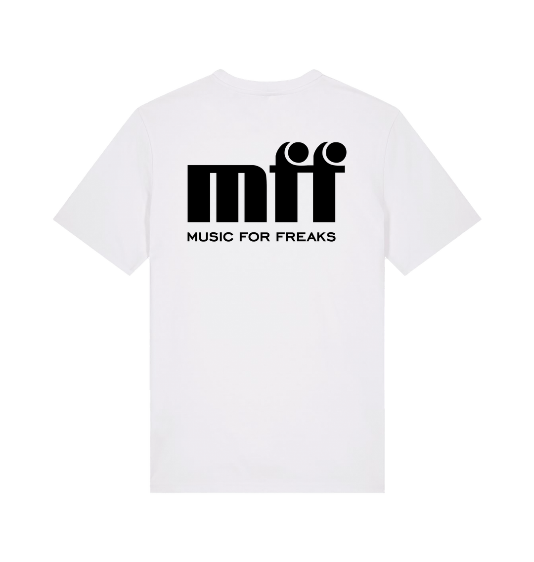 Music For Freaks Left Chest And Back Logo Print Unisex Organic White T Shirt-Essential Republik-Essential Republik