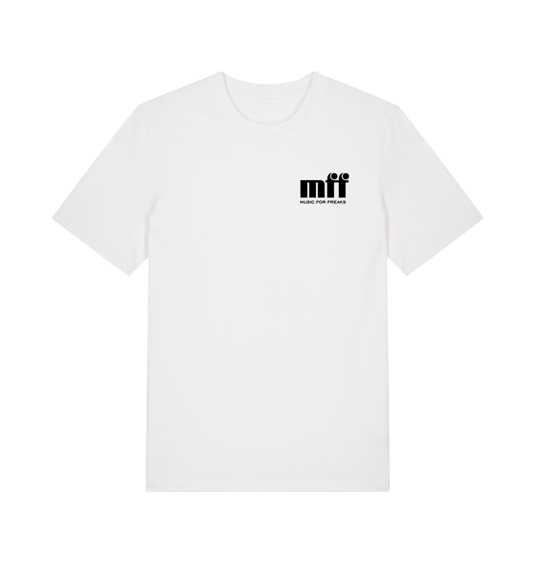 Music For Freaks Left Chest And Back Logo Print Unisex Organic White T Shirt-Essential Republik-Essential Republik
