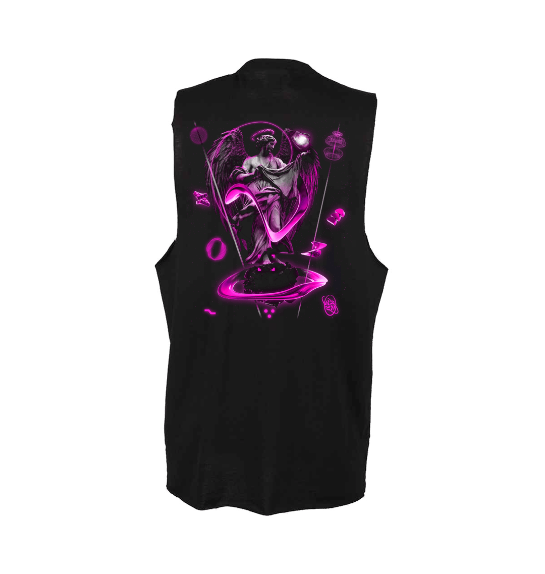 Renaissance archangel raw edge vest in black-Renaissance-Essential Republik