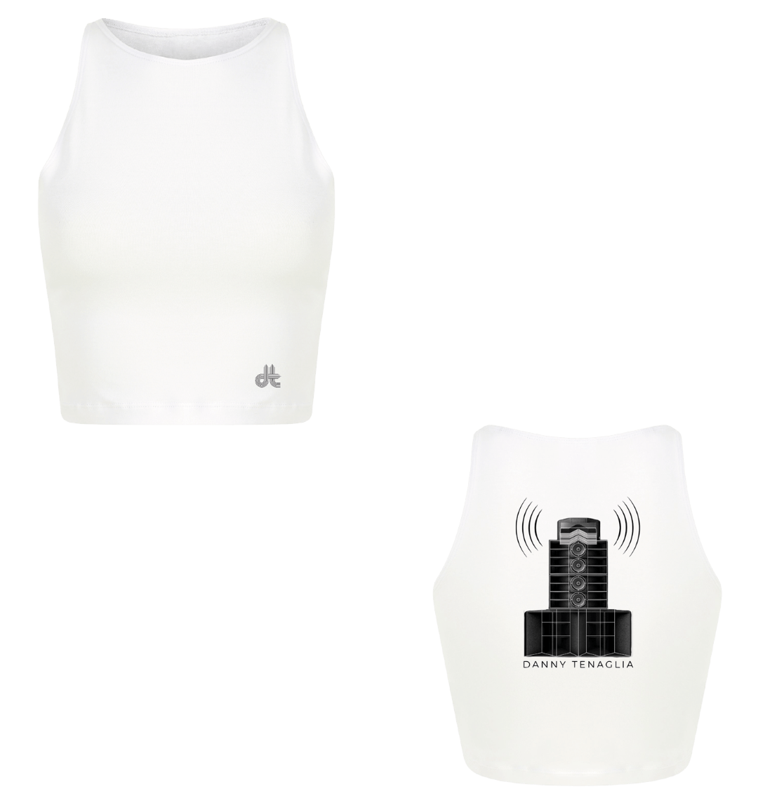 Danny Tenaglia STAX Speakers Print Women's White Cropped Top-Essential Republik-Essential Republik
