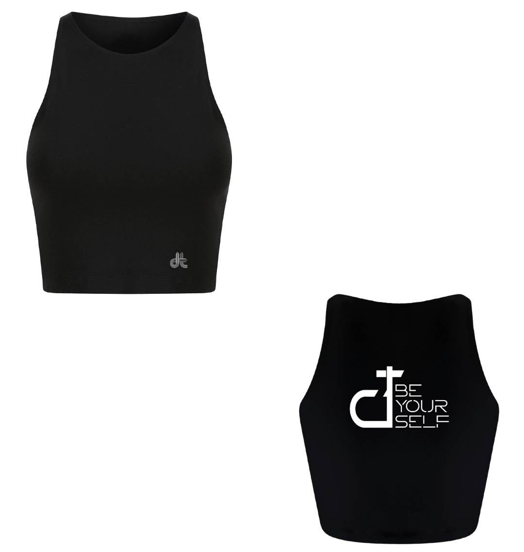 Danny Tenaglia Be Yourself Logo Print Women's Black Cropped Top-Essential Republik-Essential Republik