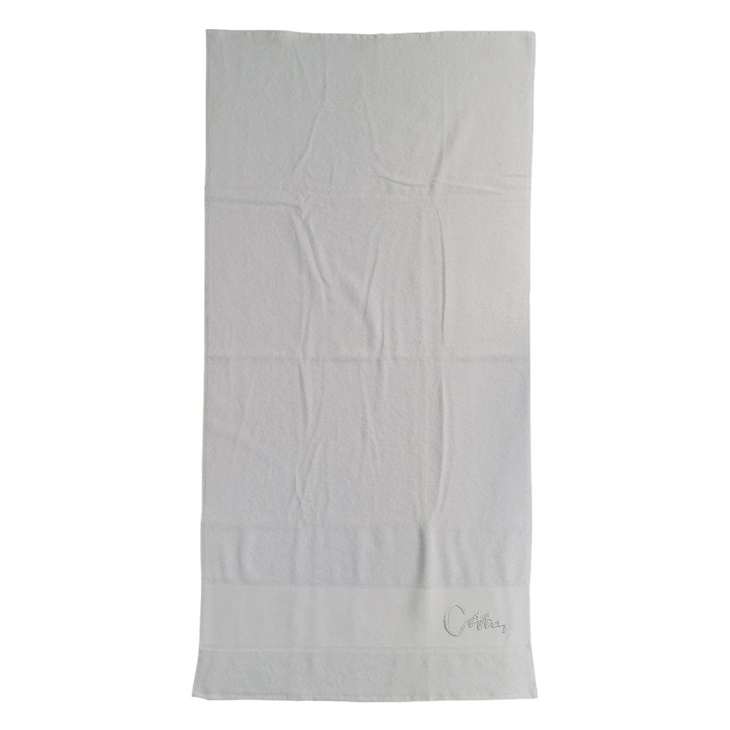 White Embroidered Cotton Text Cotton Bath Towel-Cotton Lifestyle-Essential Republik