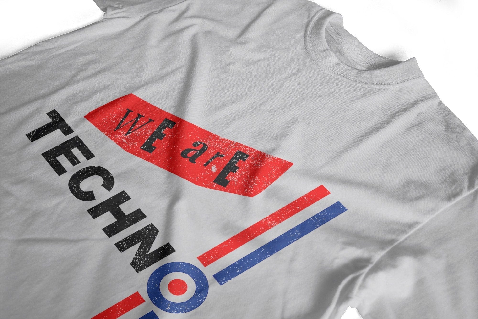We Are Techno Not Mods T-Shirt / White-Future Past-Essential Republik