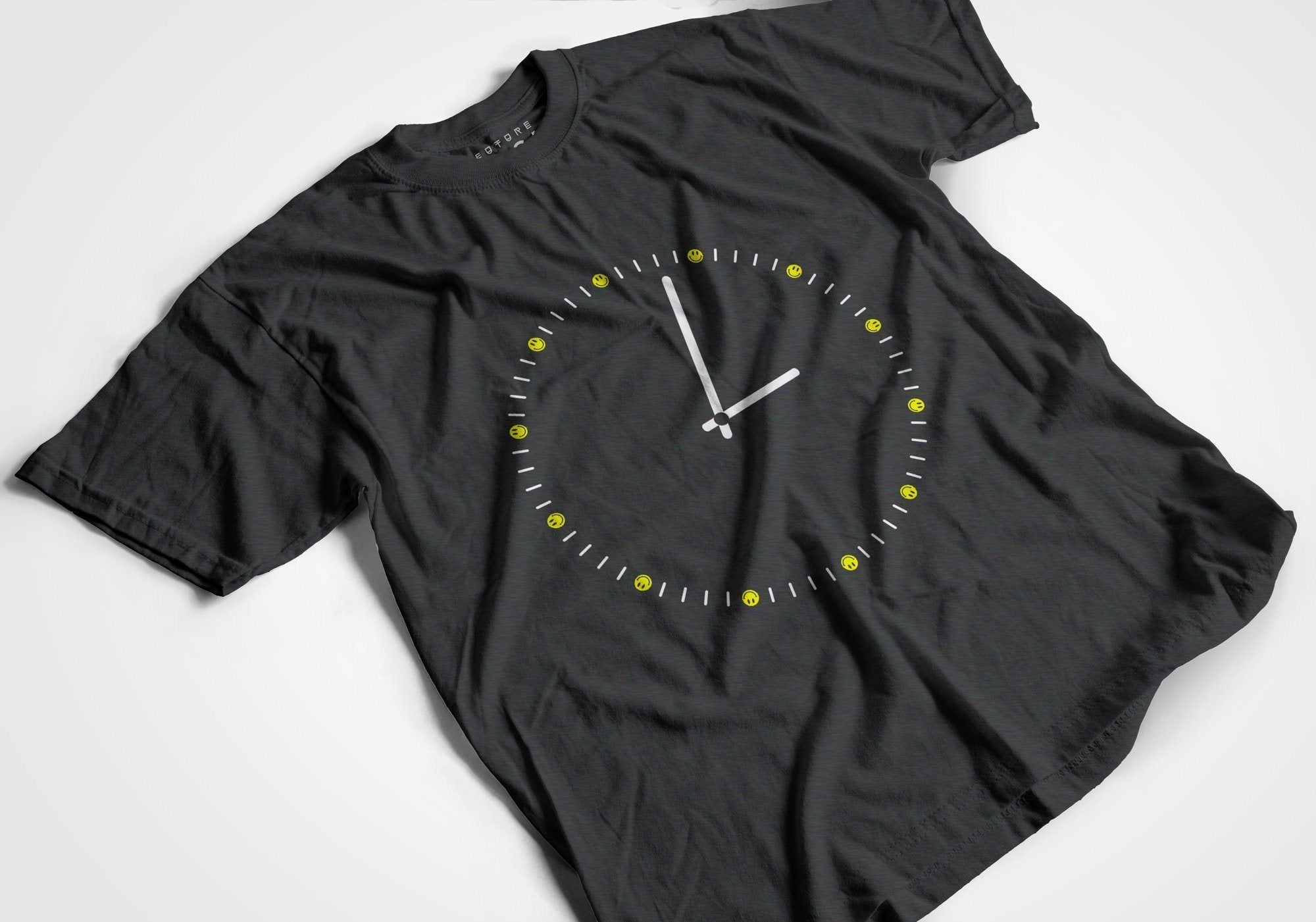 303 Acid Smiler Clock T-Shirt / Black-Future Past-Essential Republik