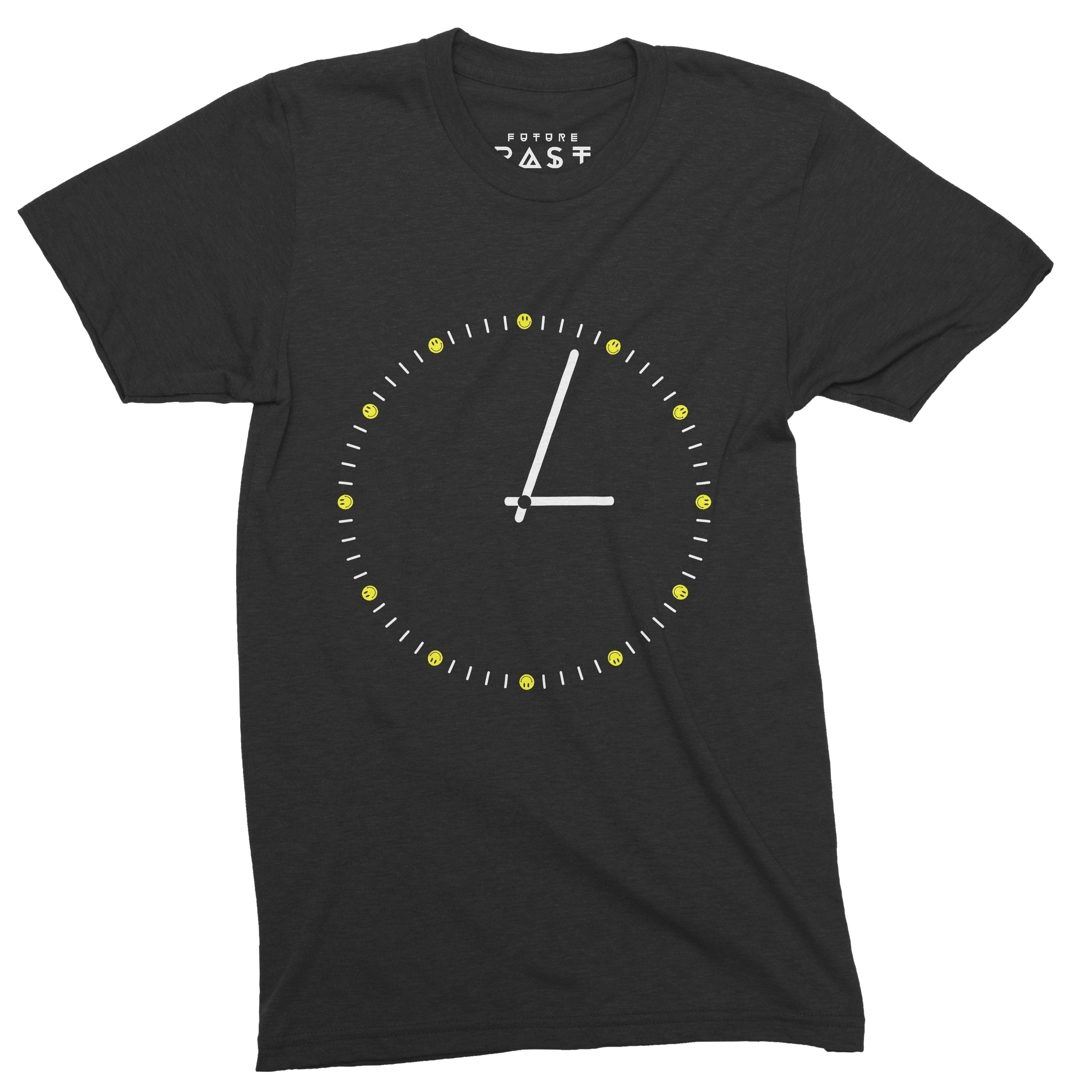303 Acid Smiler Clock T-Shirt / Black-Future Past-Essential Republik