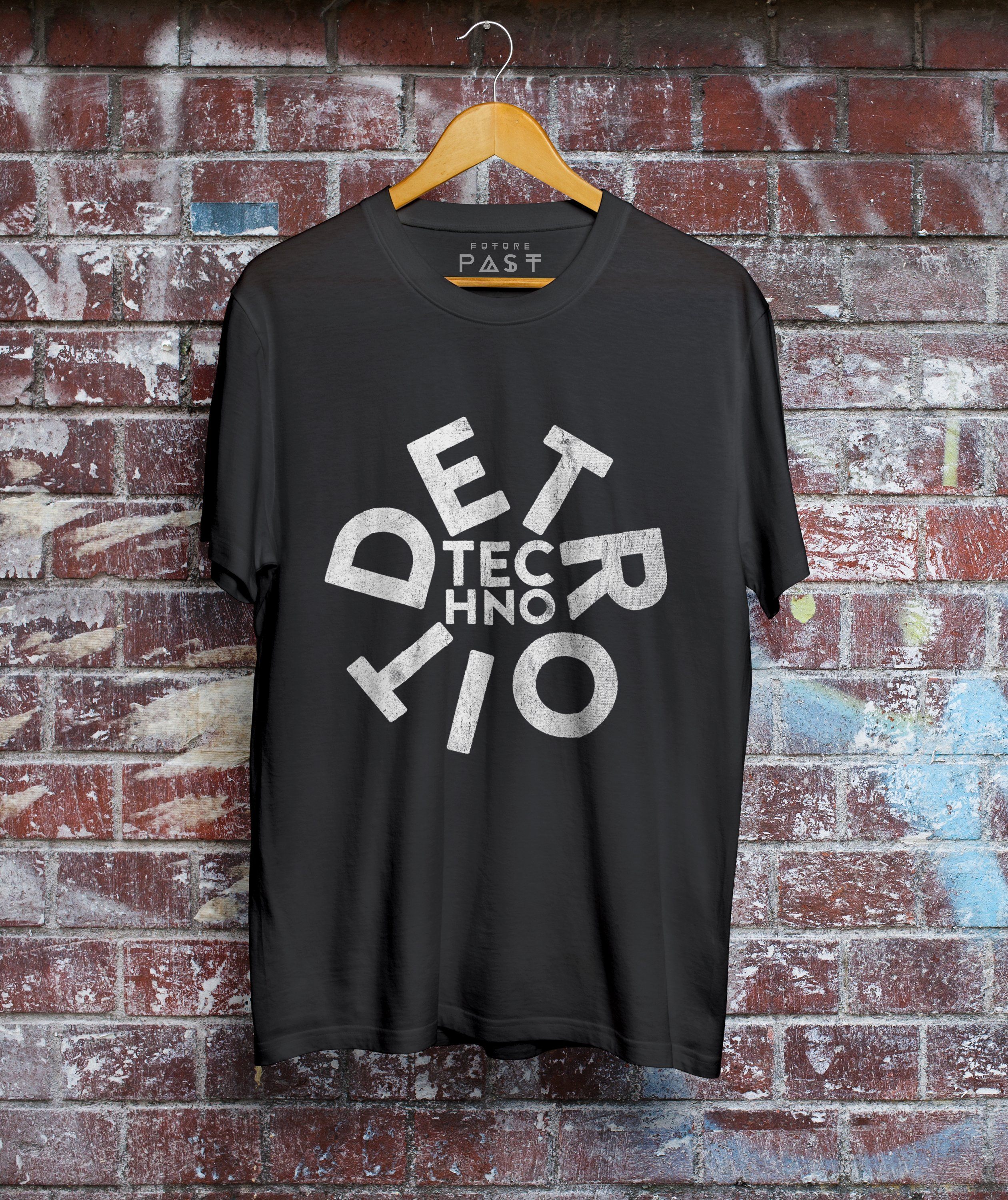 Distressed Detroit Techno T-Shirt / Black-Future Past-Essential Republik