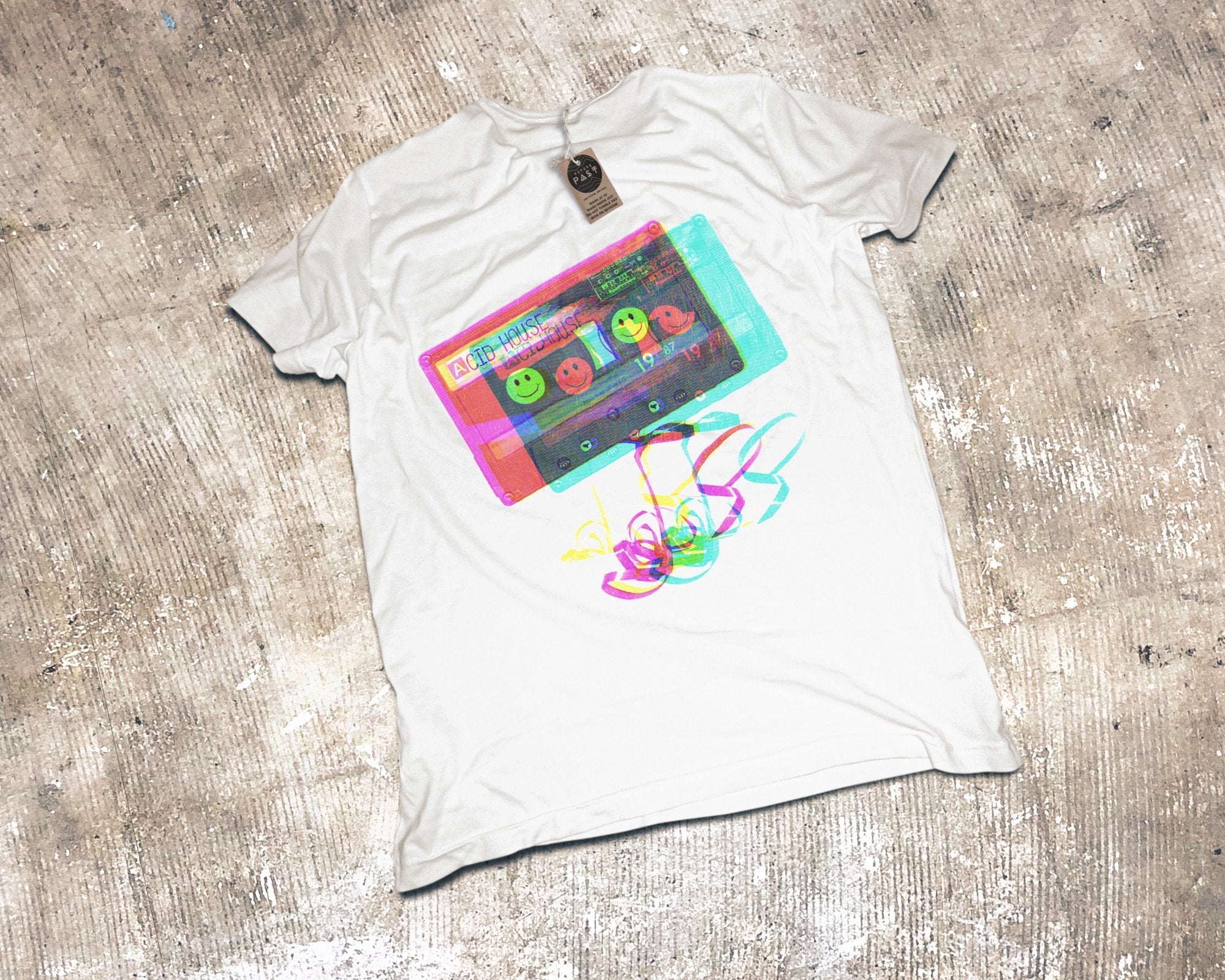 Acid House Glitch Mixtape T-Shirt / White-Future Past-Essential Republik