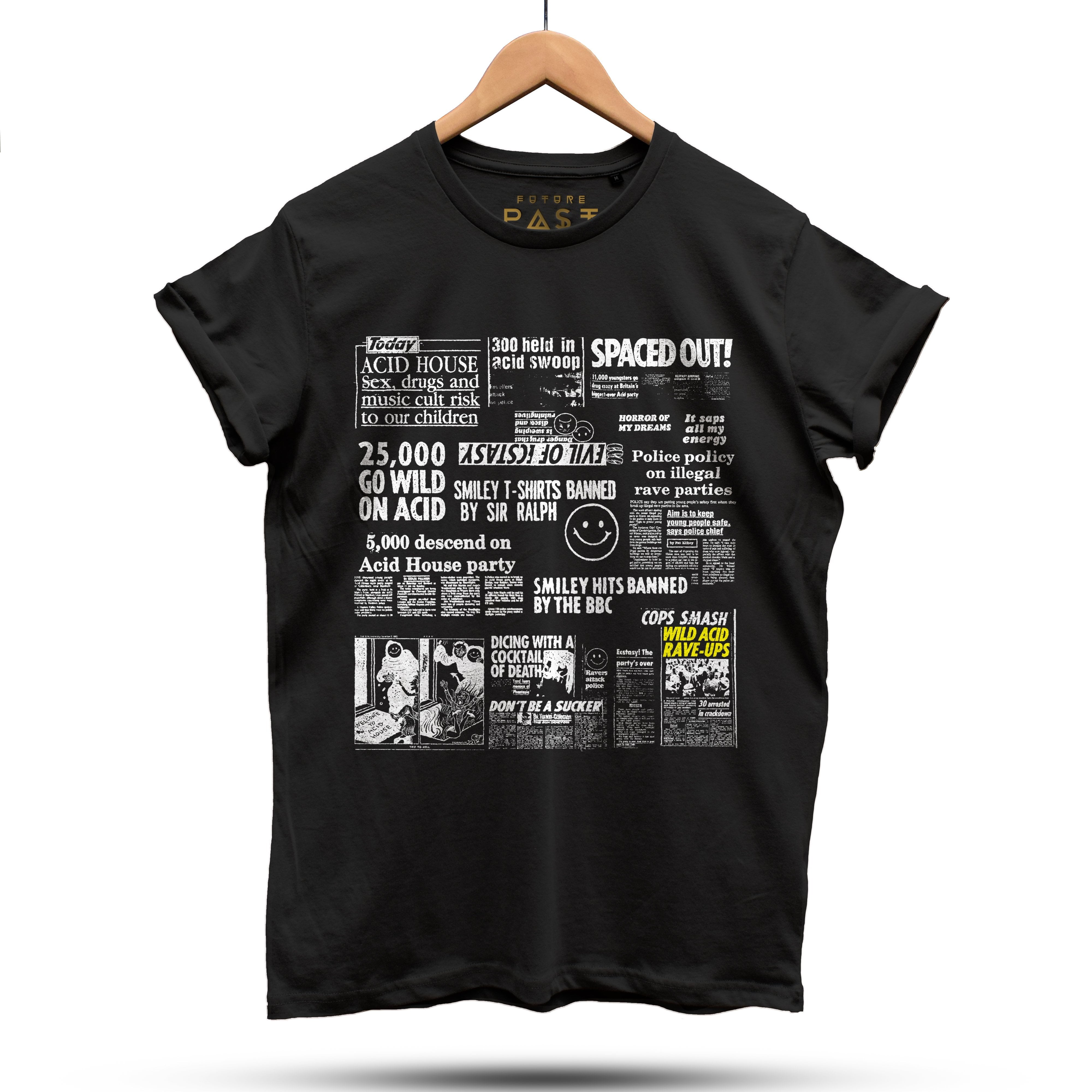 Acid House Headline Hysteria T-Shirt / Black-Future Past-Essential Republik